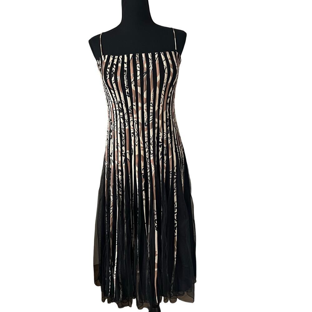 JS Collection Womens Stripped Ribbon Trim Fit & Flare Tulle Dress Black 12‎
